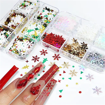 6 Grids Pack Mixed Snowflakes Nail Glitters